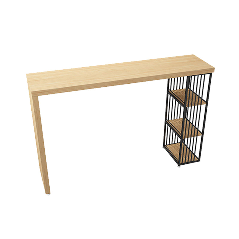 Solid Wood Bar Table Rectangle Dining Table with Storage Shelves
