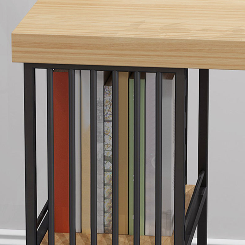 Solid Wood Bar Table Rectangle Dining Table with Storage Shelves