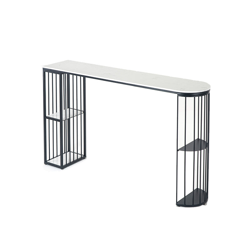 Marble Bar Table Double Pedestal Dining Table with Storage Shelves