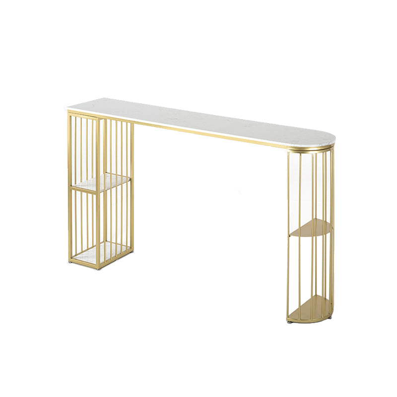 Marble Bar Table Double Pedestal Dining Table with Storage Shelves