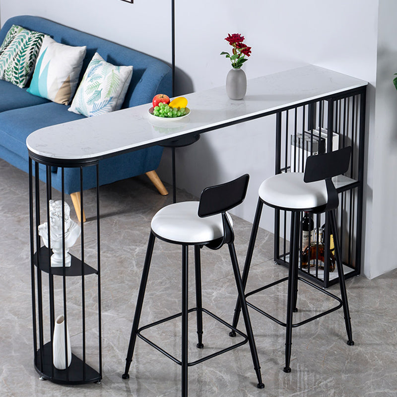 Marble Bar Table Double Pedestal Dining Table with Storage Shelves