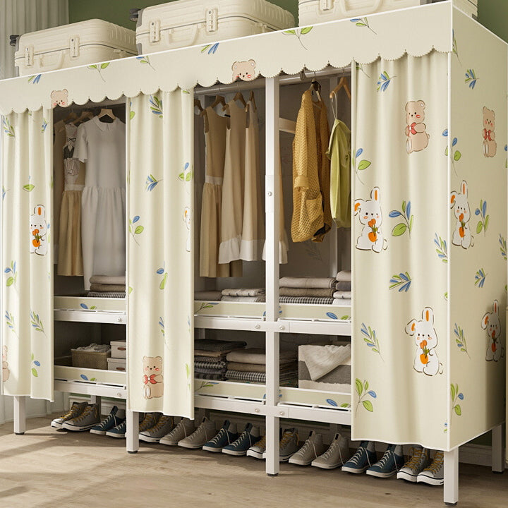 Modern Freestanding Metal Frame Wardrobe Foldable Wardrobe with Garment Rod