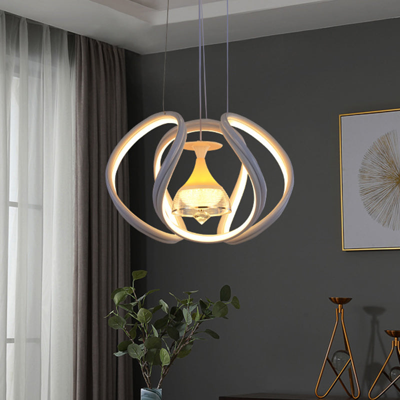 Modern Wave Ceiling Hang Fixture Acrylic Dining Room LED Pendant Lighting in White with Wine Cup Inside