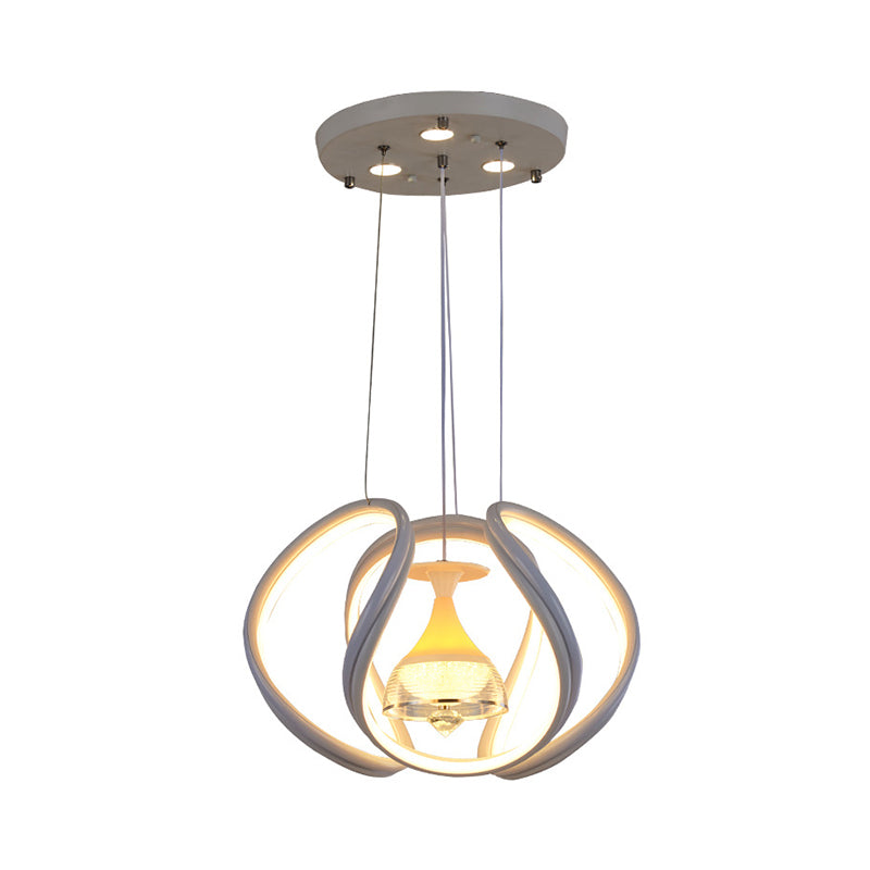 Modern Wave Ceiling Hang Fixture Acrylic Dining Room LED Pendant Lighting in White with Wine Cup Inside