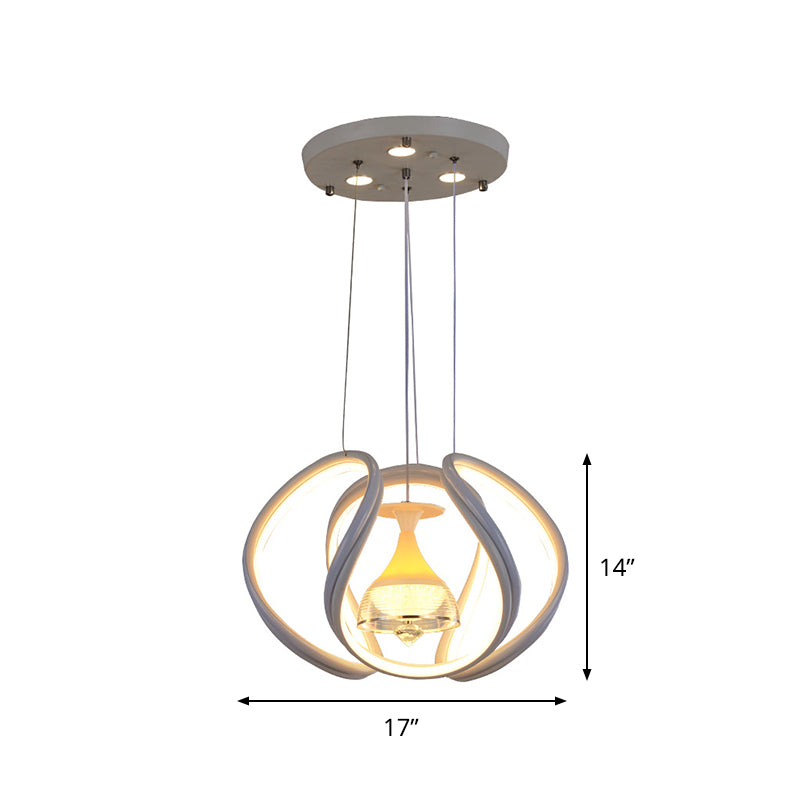 Modern Wave Ceiling Hang Fixture Acrylic Dining Room LED Pendant Lighting in White with Wine Cup Inside