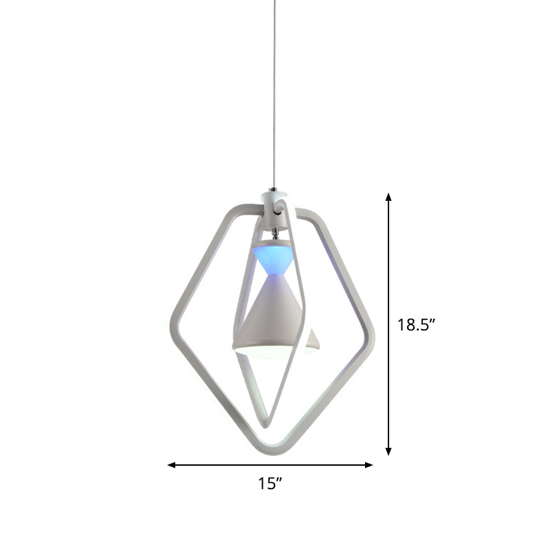 Cadre du pentagone blanc et sablier pendentif moderniste LED acrylique suspendu plafond pour salle à manger