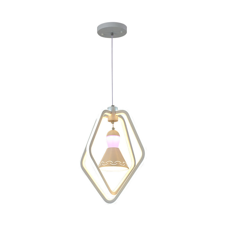 Acrylic Dual Pentagon Frame Hanging Lighting Minimalist LED White Pendant Lamp with Bell Inside