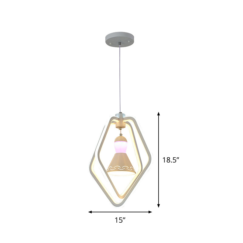 Acrylic Dual Pentagon Frame Hanging Lighting Minimalist LED White Pendant Lamp with Bell Inside