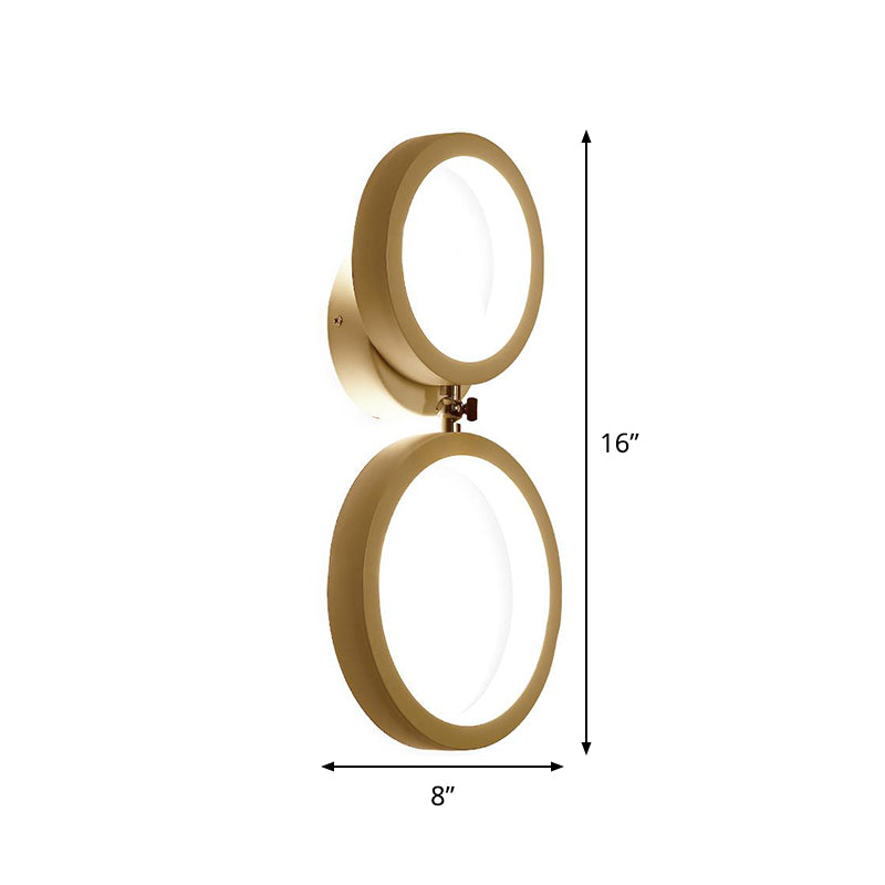 Luz de pared de la pared de anillo de halo blanco Modernista 2 cabezas Lámpara de pared LED de metal para la esquina