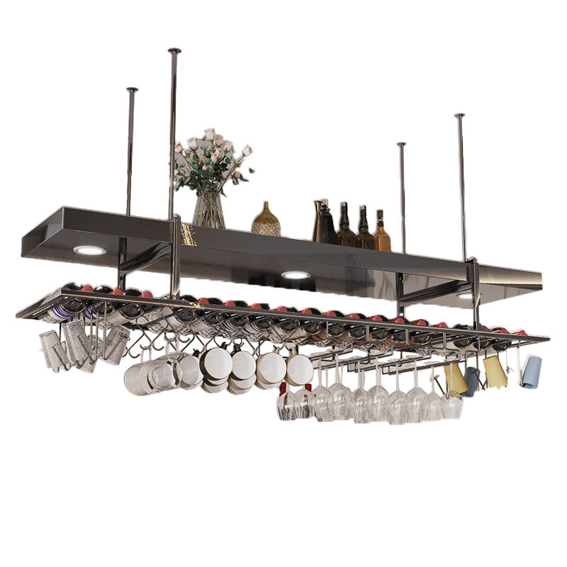 Hanging Wine Rack Stainless Steel Wine Bottle & Glass Rack for Dining Room