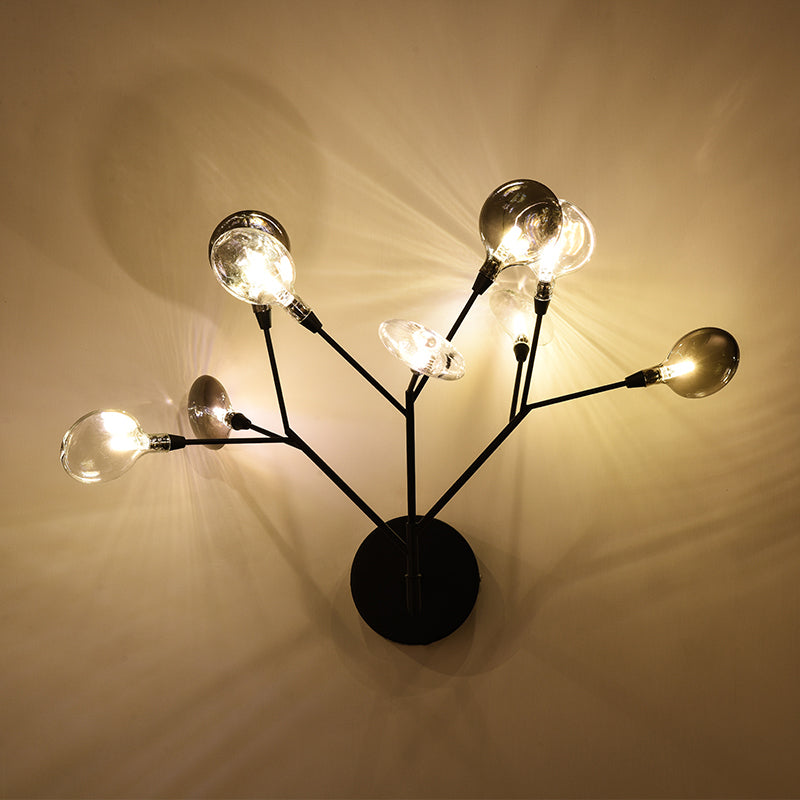 Branch Iron LED Sconce Lighting Contemporary 9-Light Black Finish Wall Lamp Fixture for Living Room