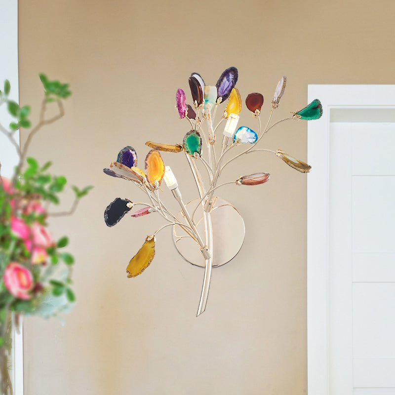 Gold Branching Wall Lighting Contemporary 2/3-Light Metallic LED Wall Mount Sconce with Leaf Agate Deco