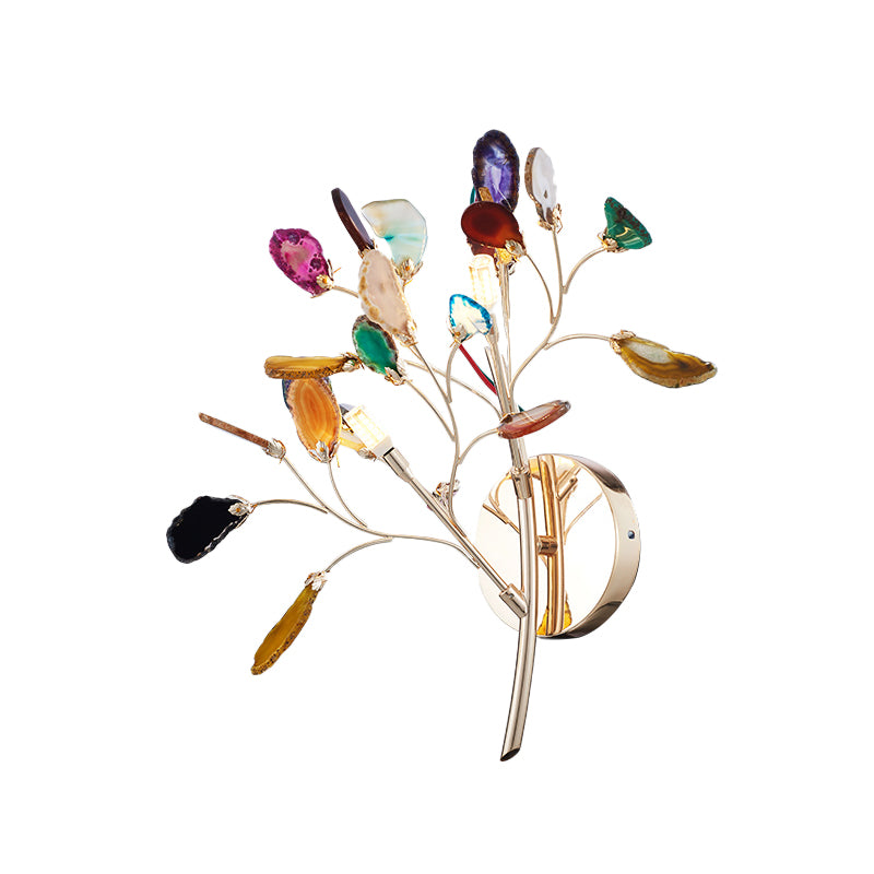 Gold Branching Wall Lighting Contemporary 2/3-Light Metallic LED Wall Mount Sconce with Leaf Agate Deco