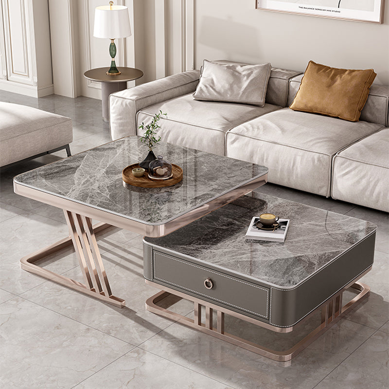 Square Coffee Table Glass Top Coffee Table Set with Golden Legs