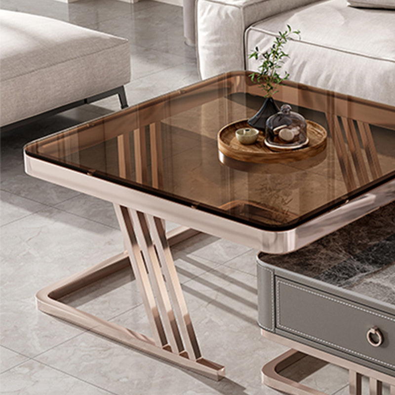 Square Coffee Table Glass Top Coffee Table Set with Golden Legs