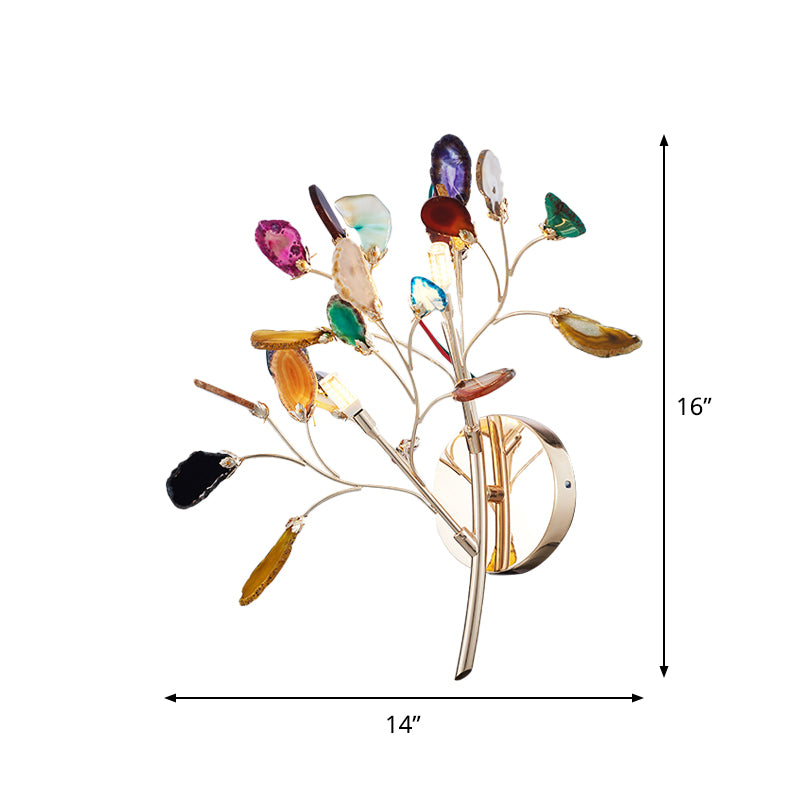 Gold Branching Wall Lighting Contemporary 2/3-Light Metallic LED Wall Mount Sconce with Leaf Agate Deco