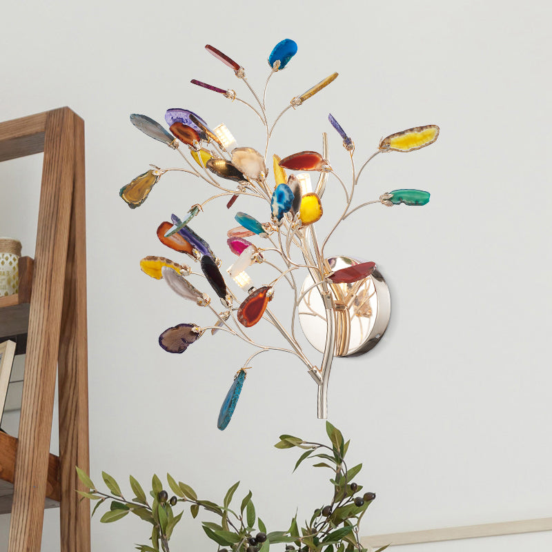 Gold Branching Wall Lighting Contemporary 2/3-Light Metallic LED Wall Mount Sconce with Leaf Agate Deco