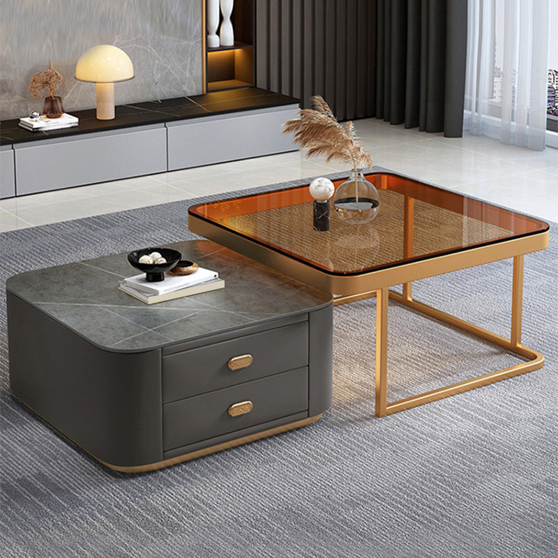 Square Coffee Table Glass Top Coffee Table Set for Living Room