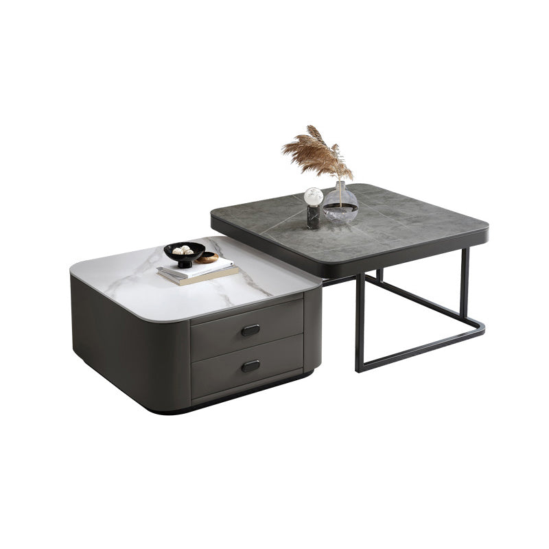 Square Coffee Table Glass Top Coffee Table Set for Living Room