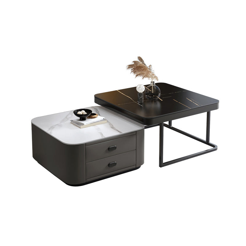 Square Coffee Table Glass Top Coffee Table Set for Living Room