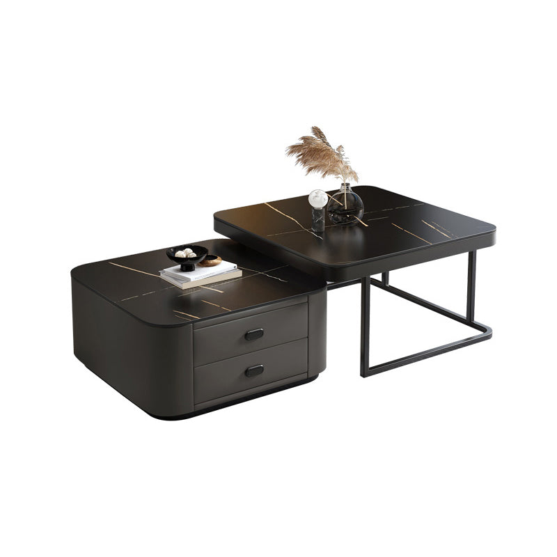 Square Coffee Table Glass Top Coffee Table Set for Living Room
