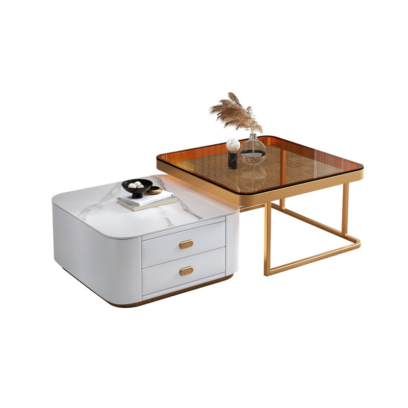 Square Coffee Table Glass Top Coffee Table Set for Living Room