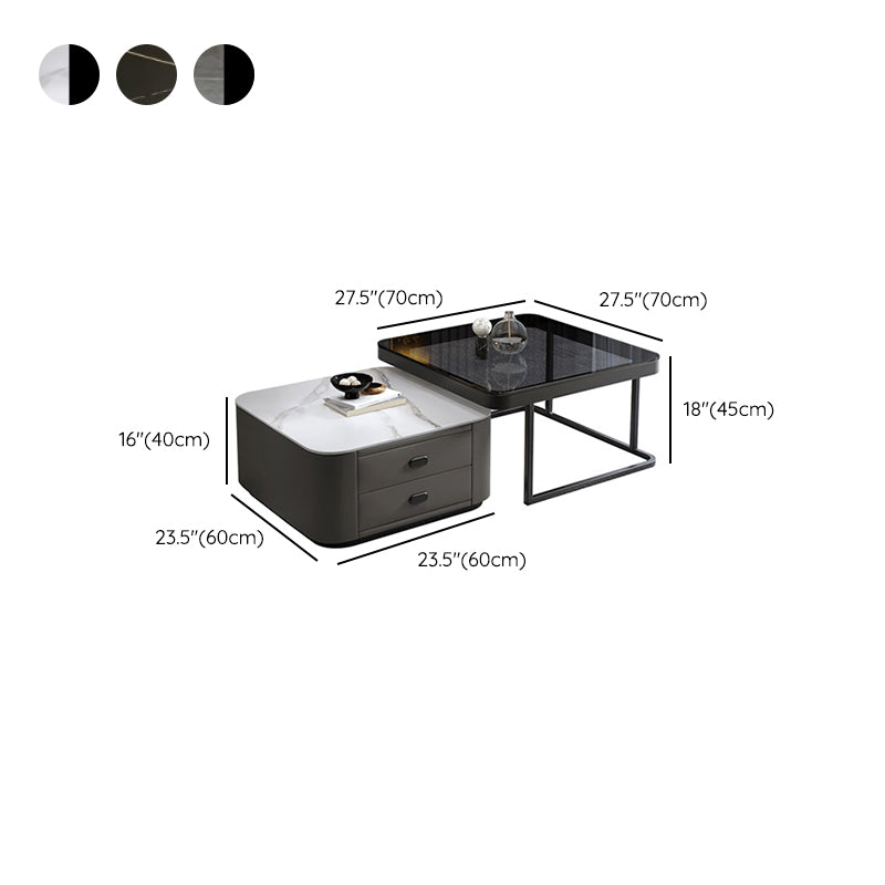 Square Coffee Table Glass Top Coffee Table Set for Living Room