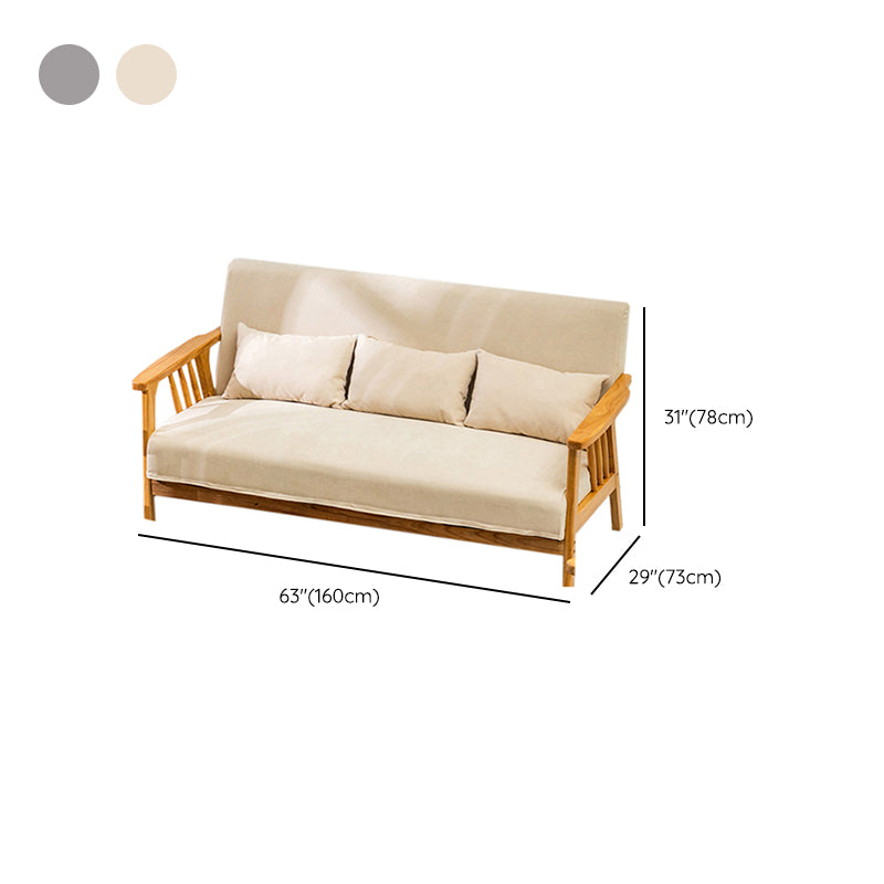 Square Arm Sofa Solid Wood Pillow Back Seating for Living Room