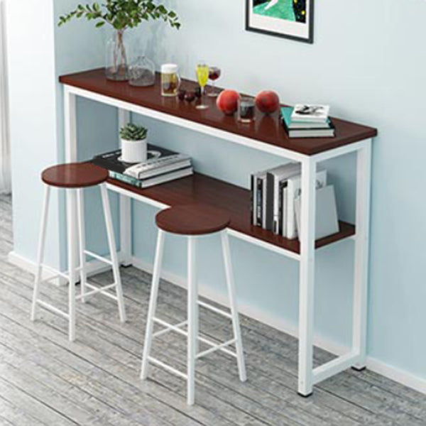 Modern Style Rectangle Bar Table Wood Table Metal Base for Dining Room