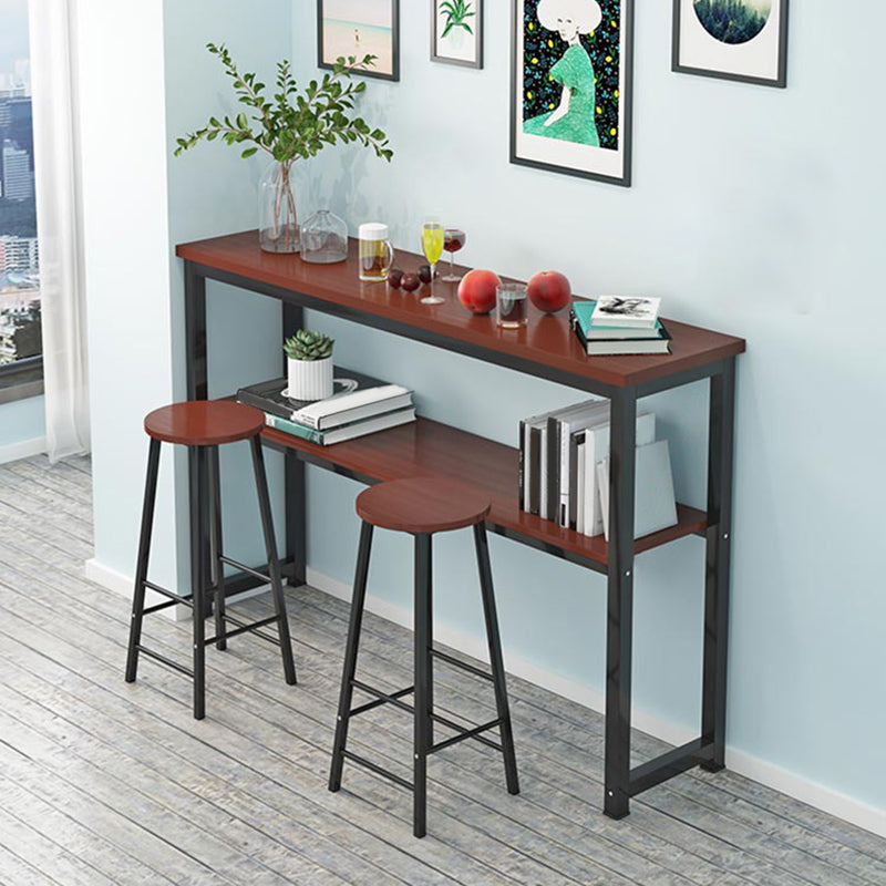 Modern Style Rectangle Bar Table Wood Table Metal Base for Dining Room