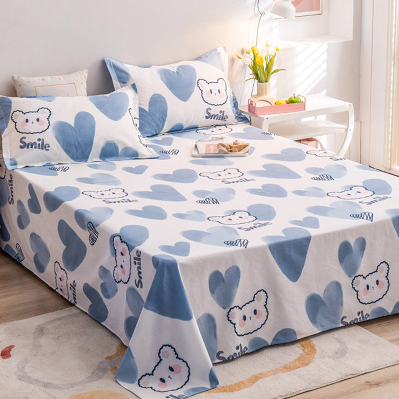 Popular Bed Sheet Cartoon Bear Patterned Fade Resistant Non-Pilling 100 Cotton Bed Sheet
