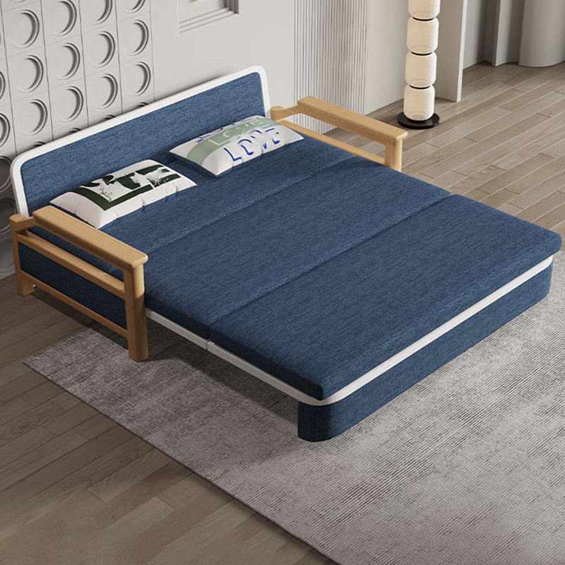 Scandinavian Blue Futon Sleeper Sofa Square Arms Futon and Mattress