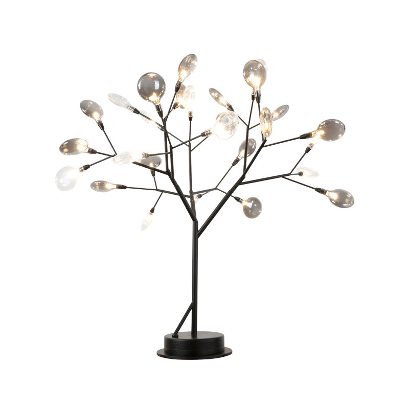 Lampada da tavolo con rami metallici Lampada da tavolo moderna a LED nera a 27 luci con paralume in vetro grigio fumo a foglia