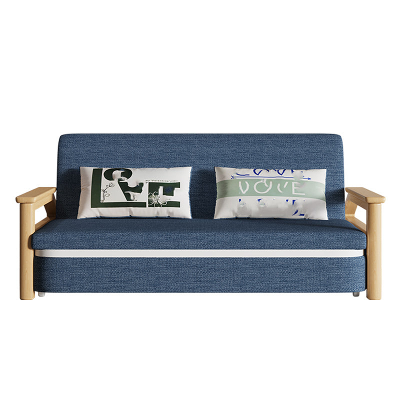 Scandinavian Blue Futon Sleeper Sofa Square Arms Futon and Mattress