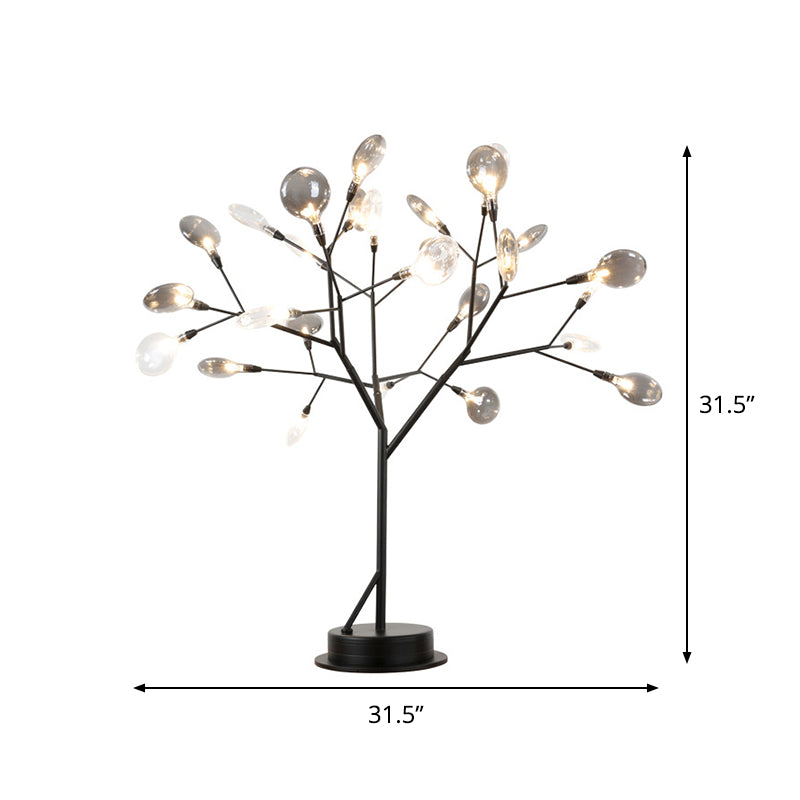 Lampada da tavolo con rami metallici Lampada da tavolo moderna a LED nera a 27 luci con paralume in vetro grigio fumo a foglia