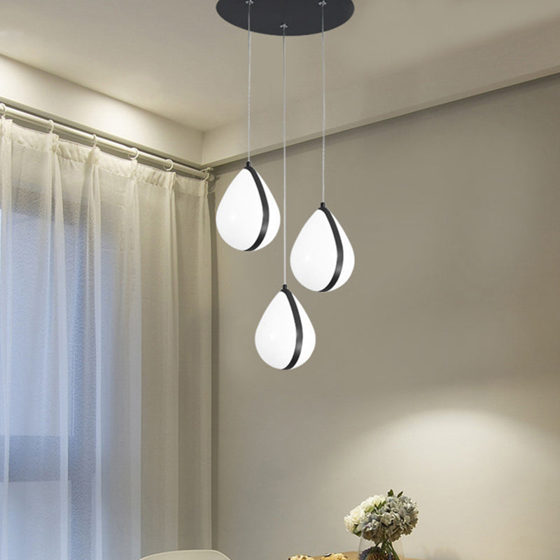 Tédle d'eau moderne Multi Light Pendant acrylique 3 lumières Room de salle à manger LED PLADIER LED EN NOIR AVEC CANVOPE ROND, BLANC / CHAUD