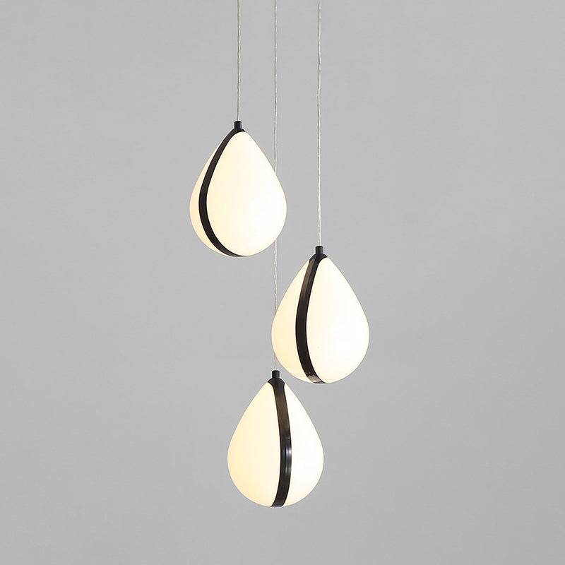 Tédle d'eau moderne Multi Light Pendant acrylique 3 lumières Room de salle à manger LED PLADIER LED EN NOIR AVEC CANVOPE ROND, BLANC / CHAUD
