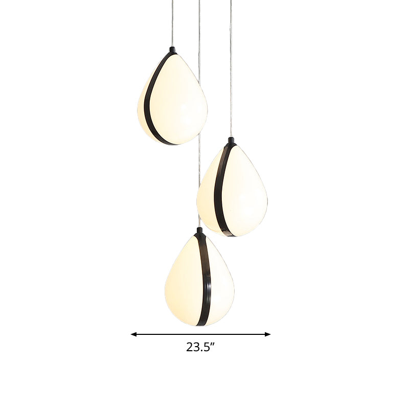 Tédle d'eau moderne Multi Light Pendant acrylique 3 lumières Room de salle à manger LED PLADIER LED EN NOIR AVEC CANVOPE ROND, BLANC / CHAUD