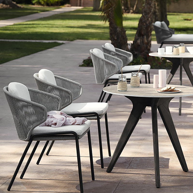 Tropical Outdoor Chair in Gray Rattan Dining Armchair Outdoors Dining Chair