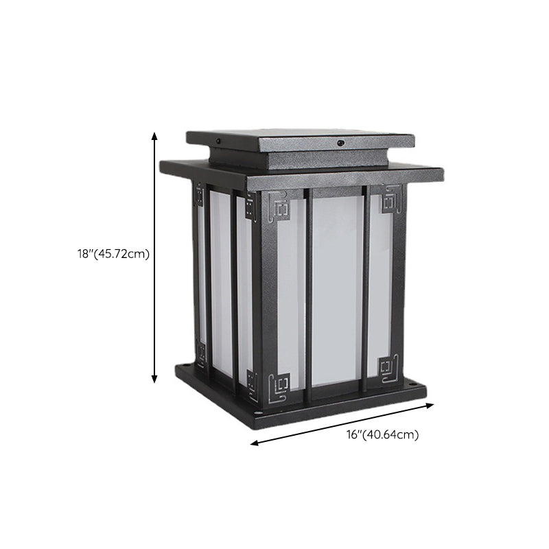 Metal Rectangular Shape Outdoor Lights Modern Style 1-Light Solar Pillar Lamp in Black