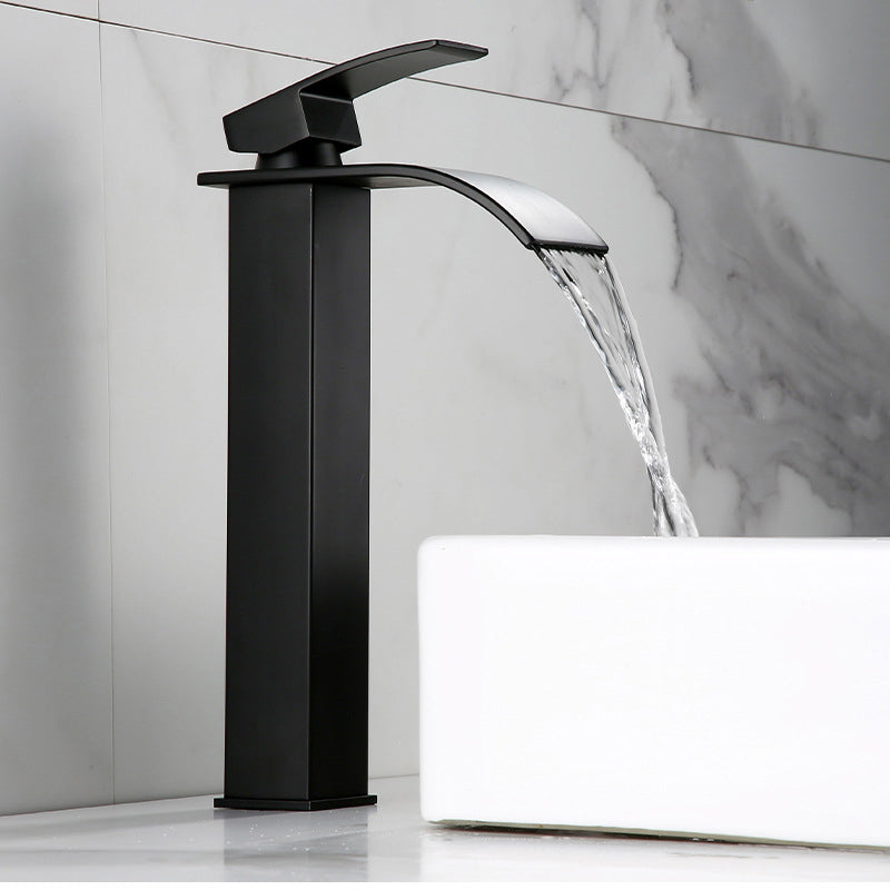 American Style 1 Handle Waterfall Basin Faucet, Bathroom Water Sink Faucet with Drain