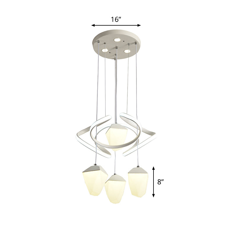 Pendre en cluster acrylique géométrique moderniste 4-Light White LED Suspension Laut de suspension avec faisceau de torsion