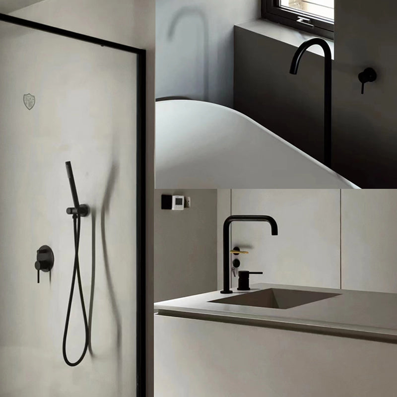 Contemporary Bathroom Faucet Floor Mounted Copper High Arc Fixed Freestanding Faucet