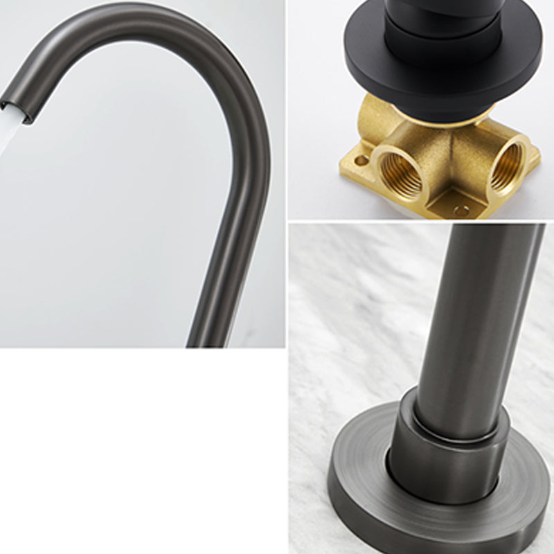 Contemporary Bathroom Faucet Floor Mounted Copper High Arc Fixed Freestanding Faucet