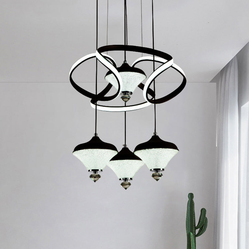 Gyroscope LED Multi Light Pendant Modernist Acrylic 4 Lights Black Wave Hanging Ceiling Lamp