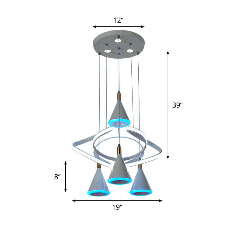 Cone acrylique multiples suspension de plafond de plafond à LED gris moderne 4-Light avec poutre à bande