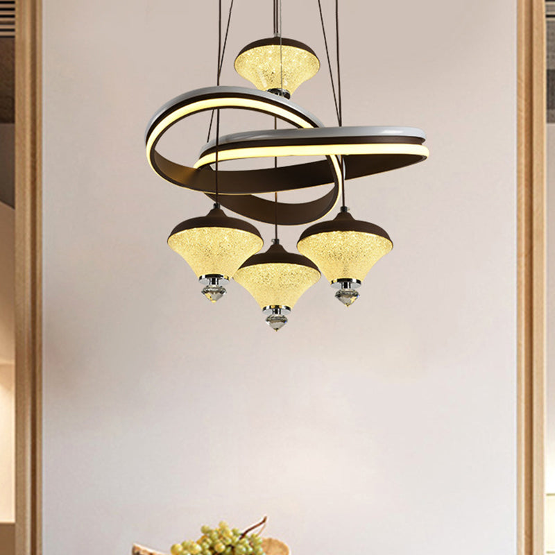 Black Gyroscope Multi Light Pendant Contemporary 4-Light Acrylic LED Suspension Lamp with Twisted Shelf