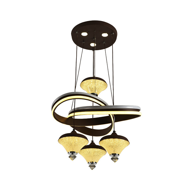 Black Gyroscope Multi Light Pendant Contemporary 4-Light Acrylic LED Suspension Lamp with Twisted Shelf
