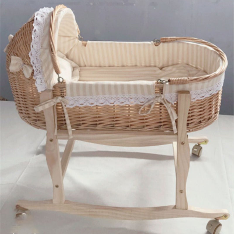 Newborn Wicker Co-Sleeper & Bedside Bassinets with 4 Wheels Rectangle Side Crib