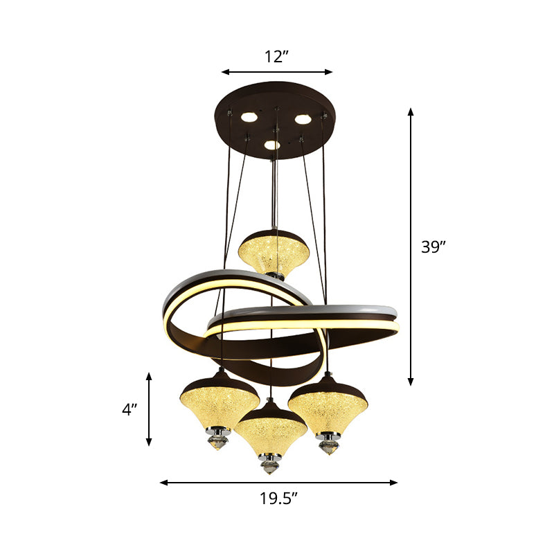 Black Gyroscope Multi Light Pendant Contemporary 4-Light Acrylic LED Suspension Lamp with Twisted Shelf
